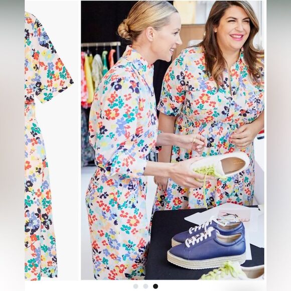 Halogen x Atlantic Pacific Smocked Utility Midi Dress in Pink Multi Paloma  XS - Picture 4 of 14